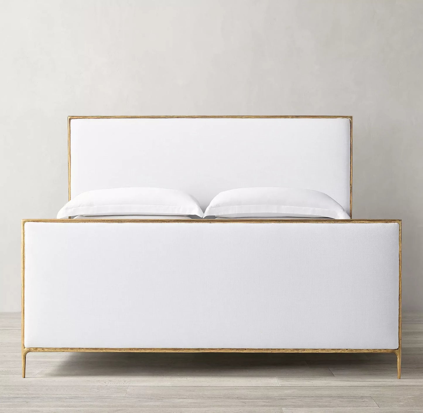 Upholstered Bed with Hand-Forged Metal Base – Rustic Fabric European Statement Piece