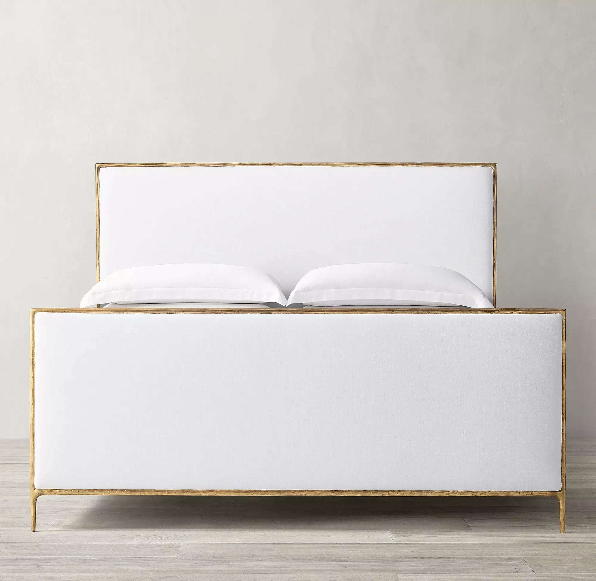 Upholstered Bed with Hand-Forged Metal Base – Rustic Fabric European Statement Piece