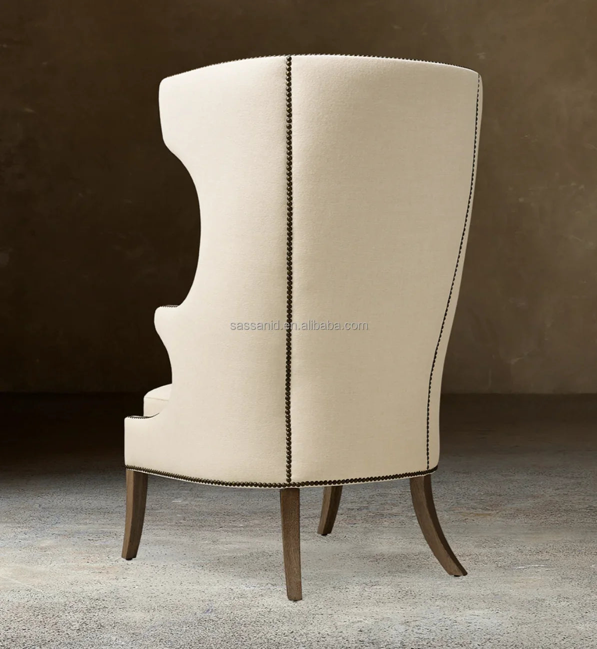 Beckett Wing Chair – Nailhead Trim Upholstered Accent Chair – Danish Modern Statement Piece | 108747137853
