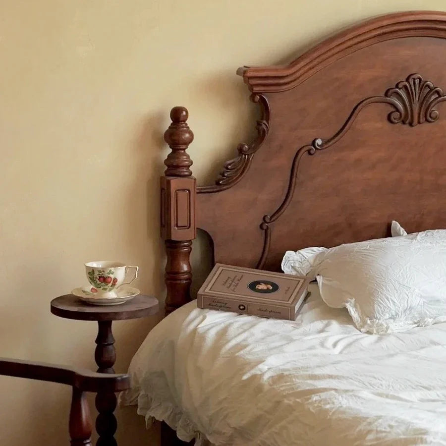 Retro Solid Wood Palace Bed – Birch Timber Statement Piece