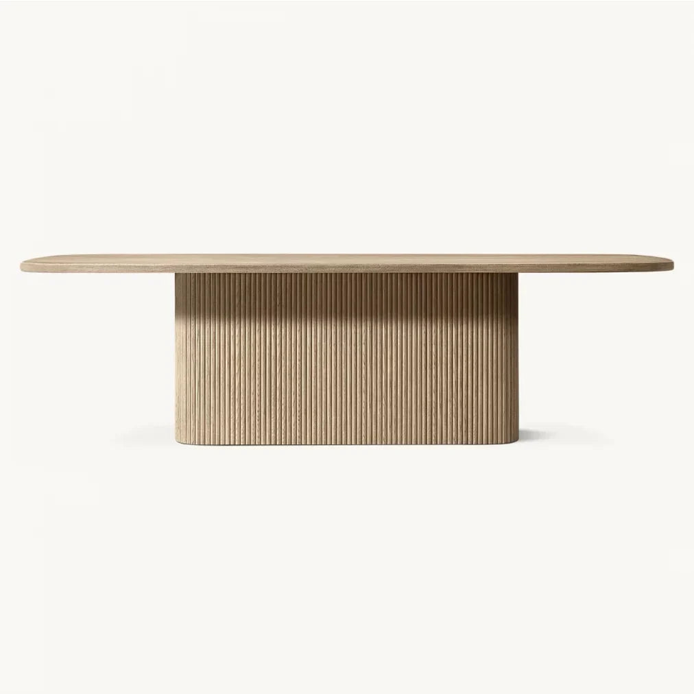 Mulholland Pedestal Rectangular Dining Table – American Oak Contemporary Statement Piece