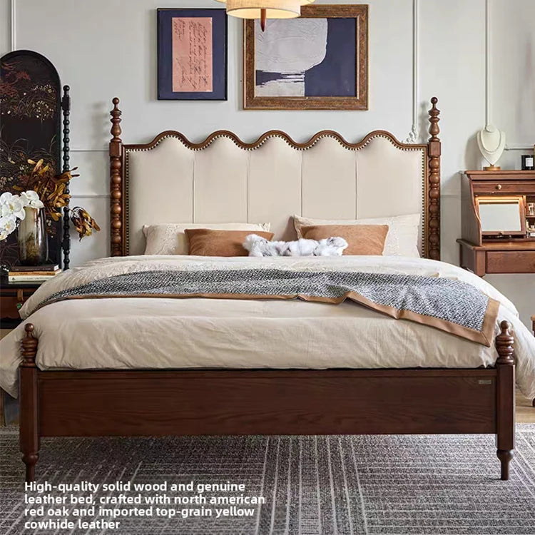 Luxury YZ-C08# Solid Oak Wood Bed Frame Modern Italian Style for Villa