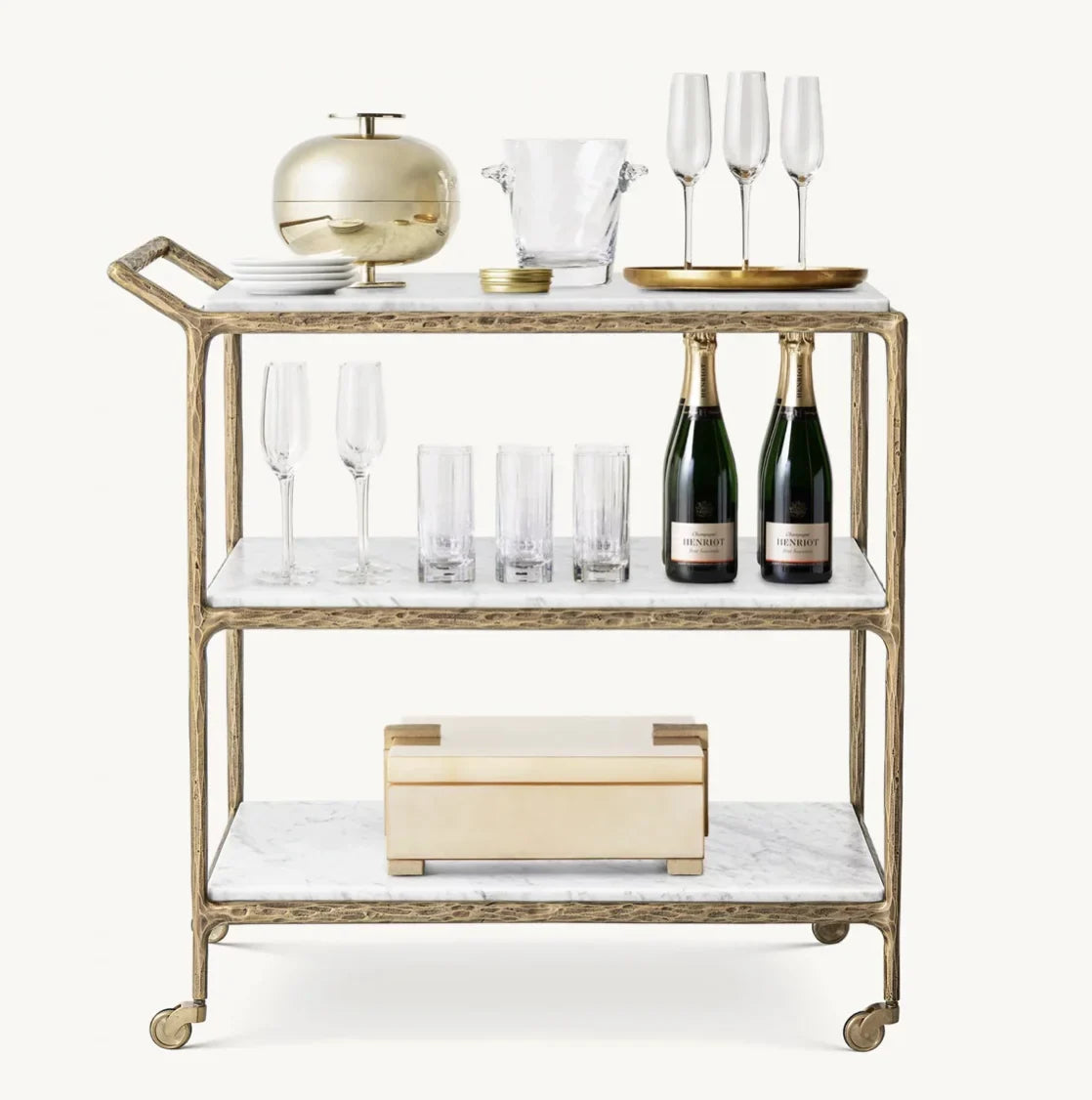 Serving Cart – Hand-Forged Brass and Marble Luxury Piece | 104459299330