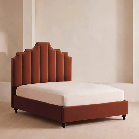 Upholstered Bed – High Back Velvet French Vintage Statement Piece