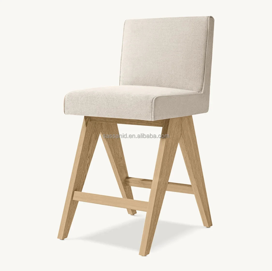 Midcentury Modern Bar and Counter Stools – Solid Oak Frame with Performance Fabric Upholstery