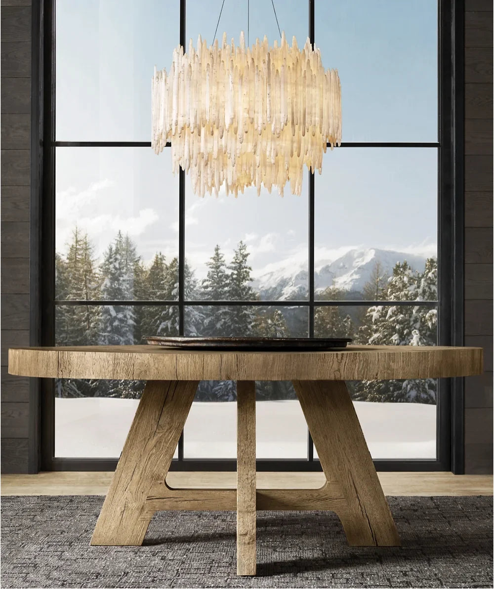 Davos Oak Round Dining Table – French Contemporary Solid Wood | 1600803445186