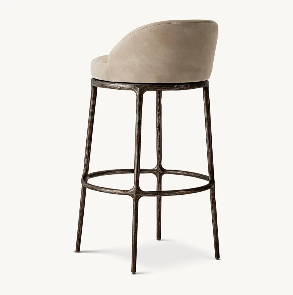 French Contemporary Swivel Bar Stool – Hand-Forged Metal Base | 1601000697333