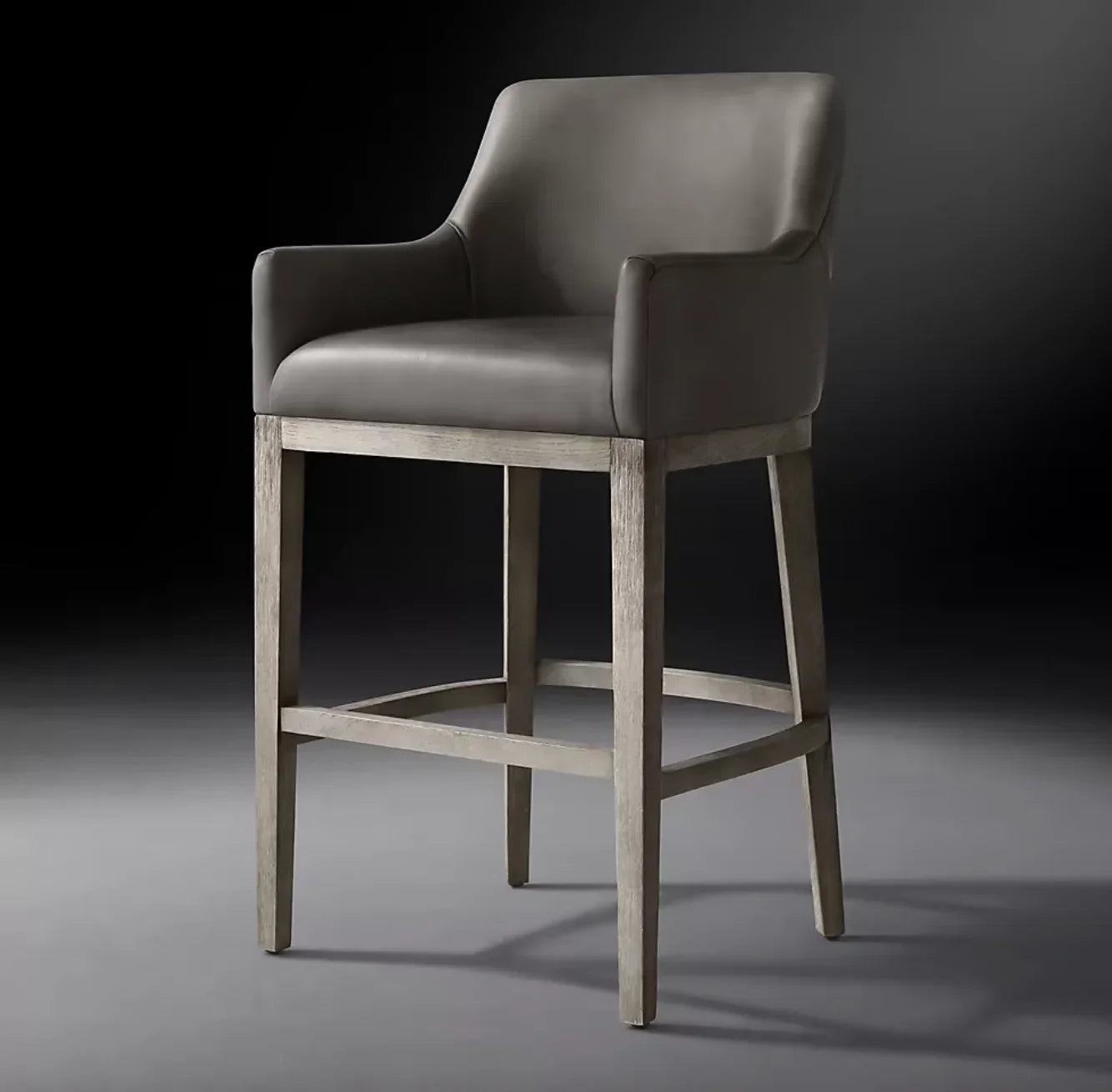 Bar Stool with Curved-Back Track Arm – Leather and Oak Morgan Mid-Century Modern Design