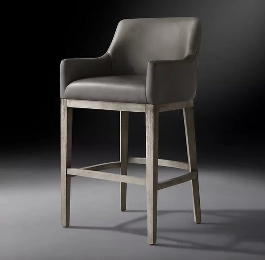 Bar Stool with Curved-Back Track Arm – Leather and Oak Morgan Mid-Century Modern Design