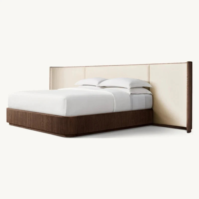 Shelter Bed with Extended Fabric – Midcentury Linen Upholstered Frame | 5550