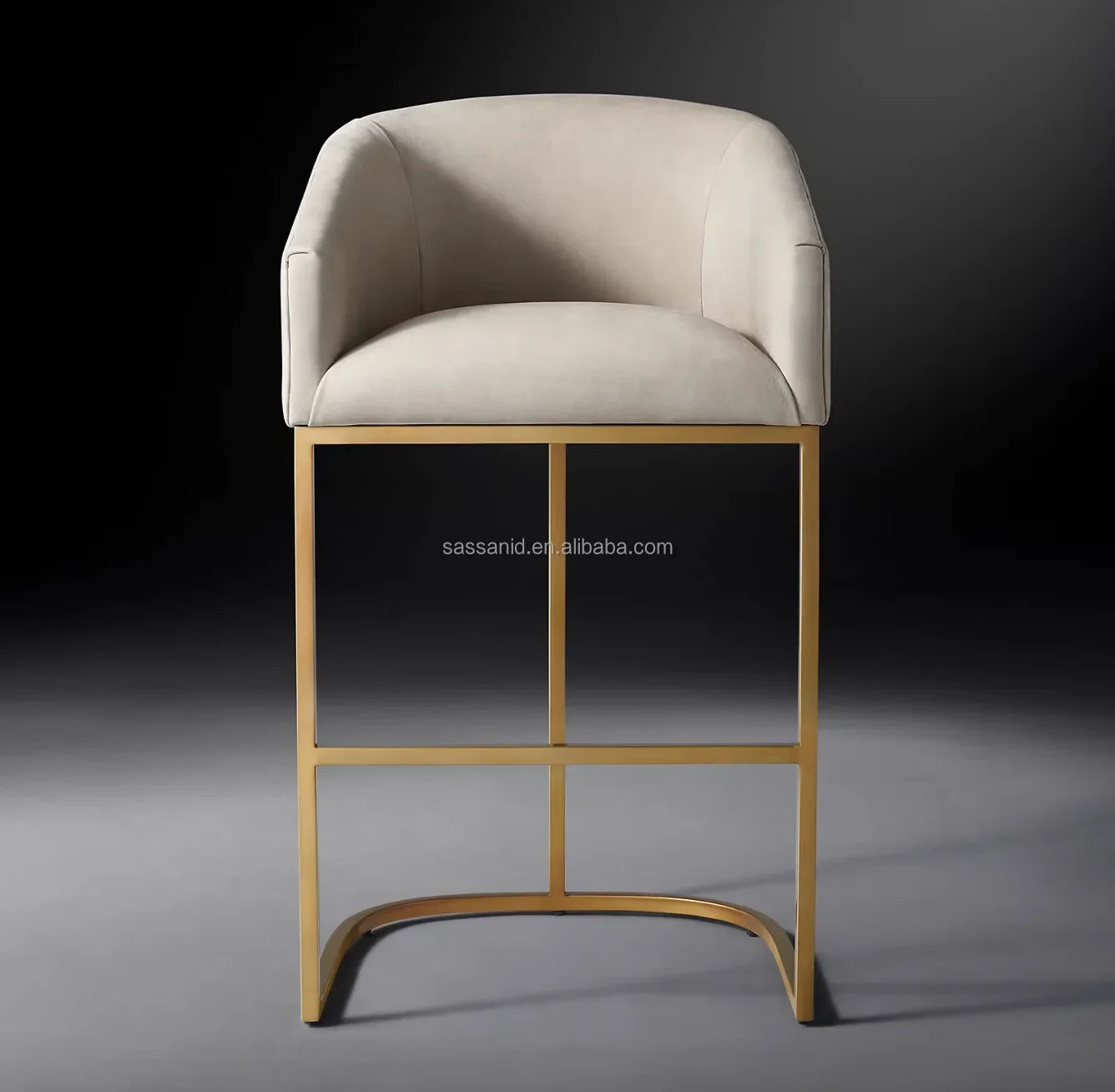 Barrelback Slope Arm Stool – Italian Leather & Burnished Brass Statement Piece