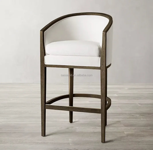 Dixon Bar Stool – Mid-Century Modernism Solid Oak and Fabric