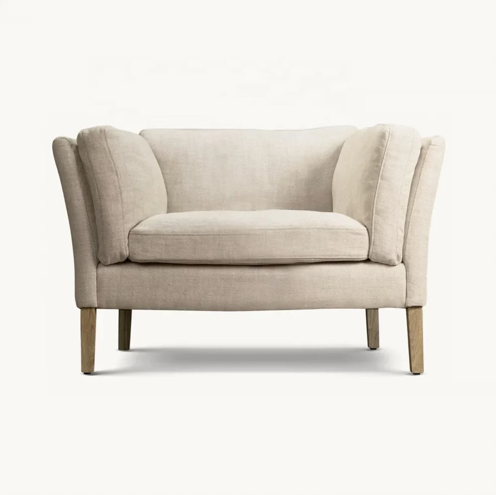 Soren Danish Modern Armchair – Linen Upholstery Solid Oak Statement Piece