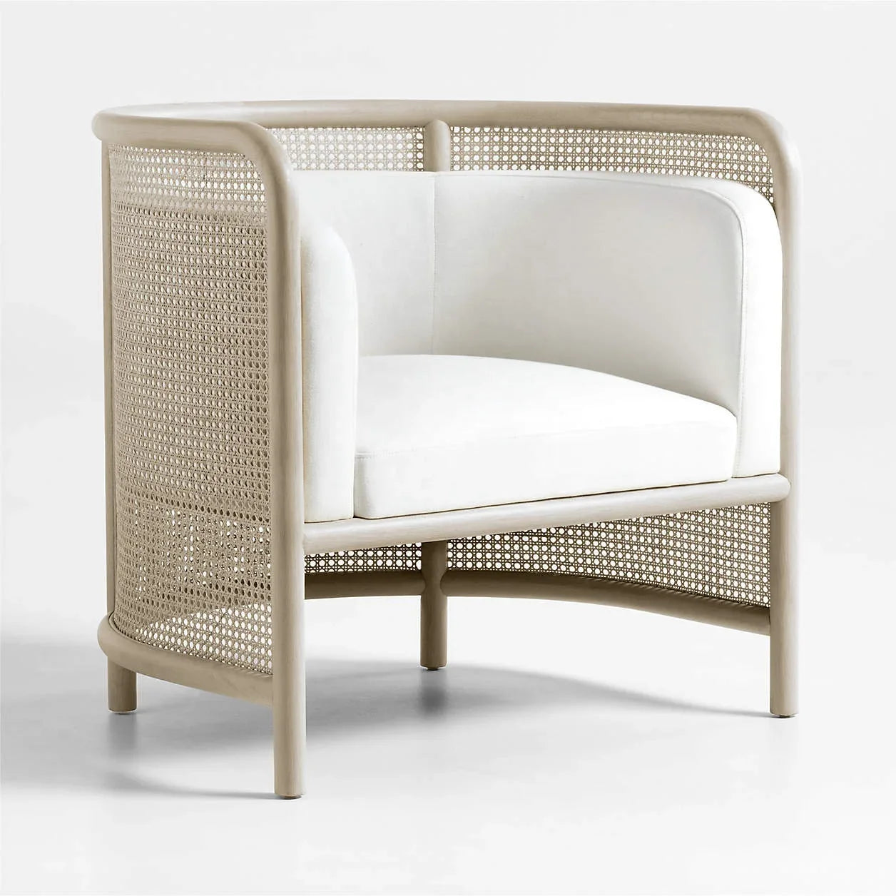 Barrel Chair – Cane Back Accent Chair in White Wash Oak Statement Piece