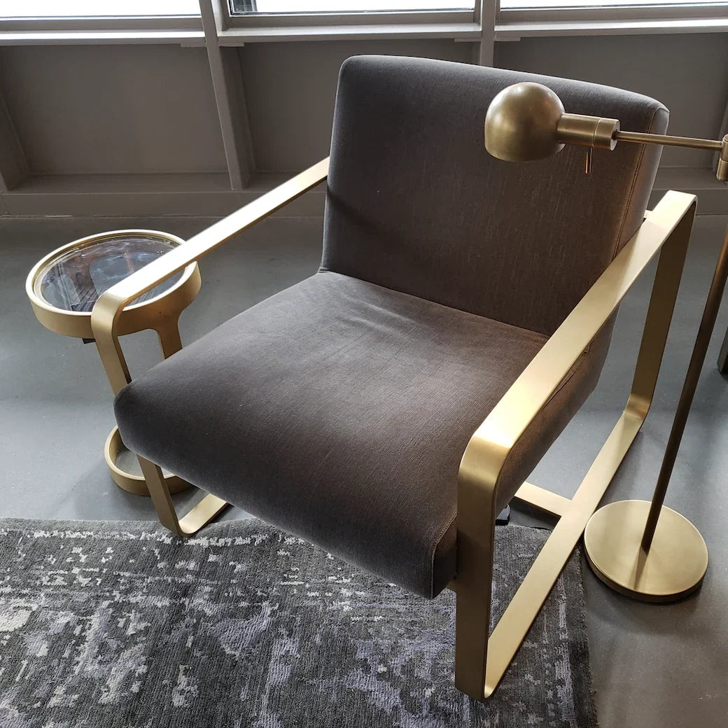 Modern Sofa Chair, Openwork Ribbon Frame – Polished Stainless Steel Statement Piece