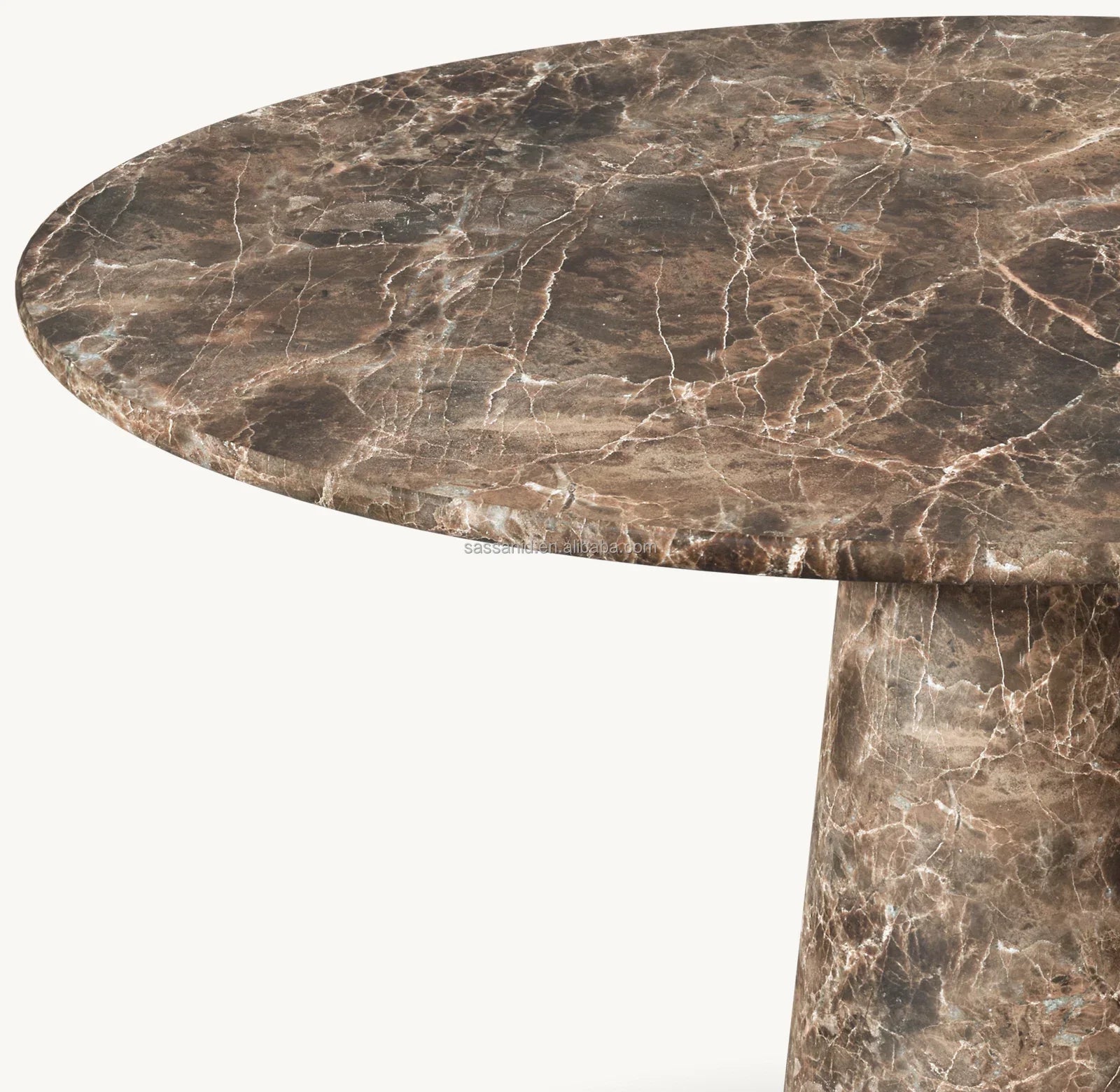 Celline Round Dining Table – Brown Emperador Marble Luxury Statement Piece