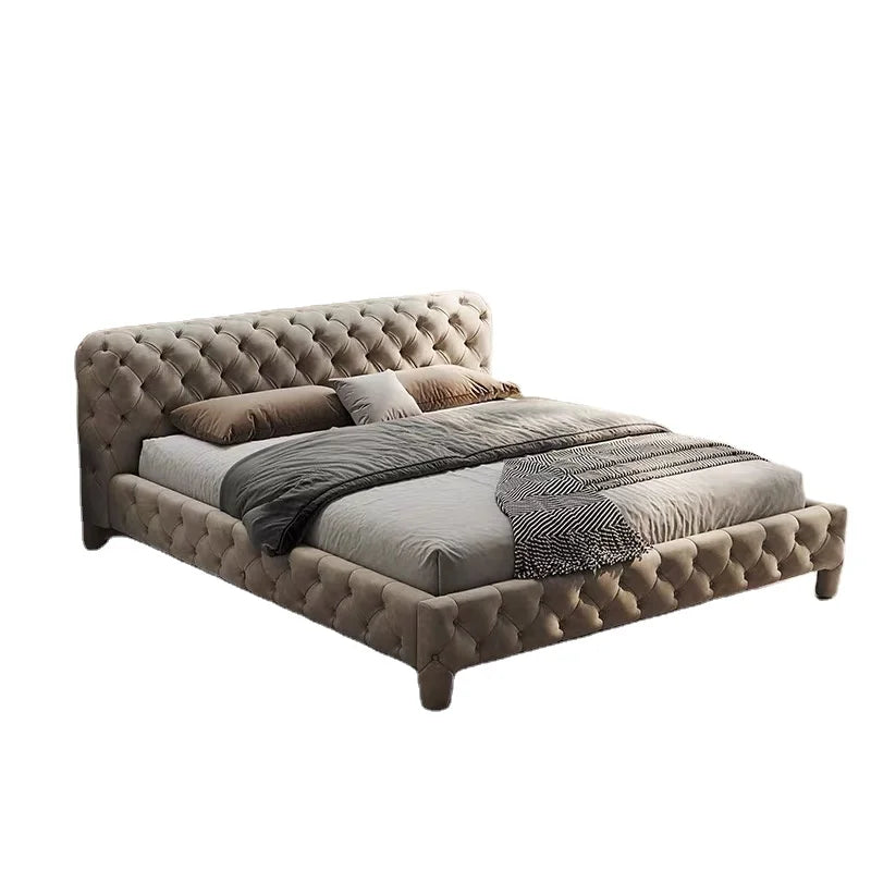 Upholstered Minimalist Bed – Velvet Rice White Italian Statement Piece