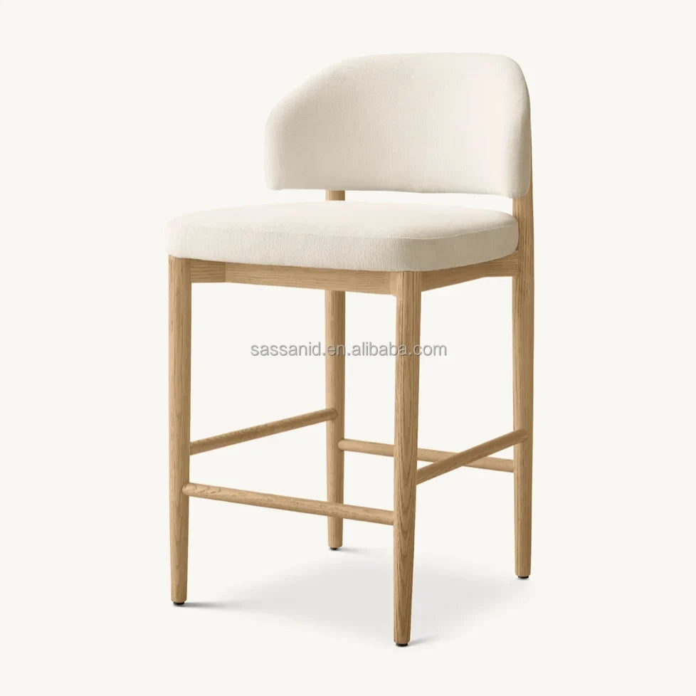 Bar & Counter Stool – Eva Upholstered Seat with Solid Wood Base – European Style