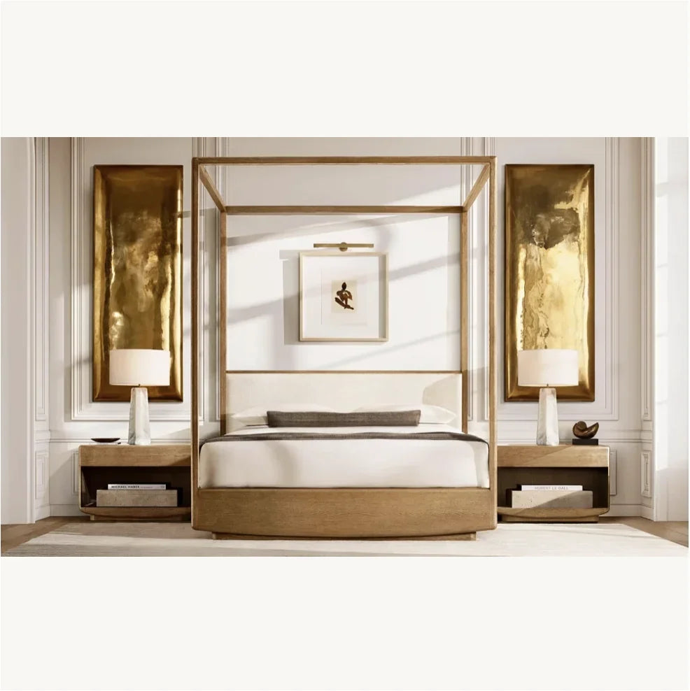Contemporary Canopy Bed – Wire-brushed American White Oak Designer Statement Piece | 1601231946281