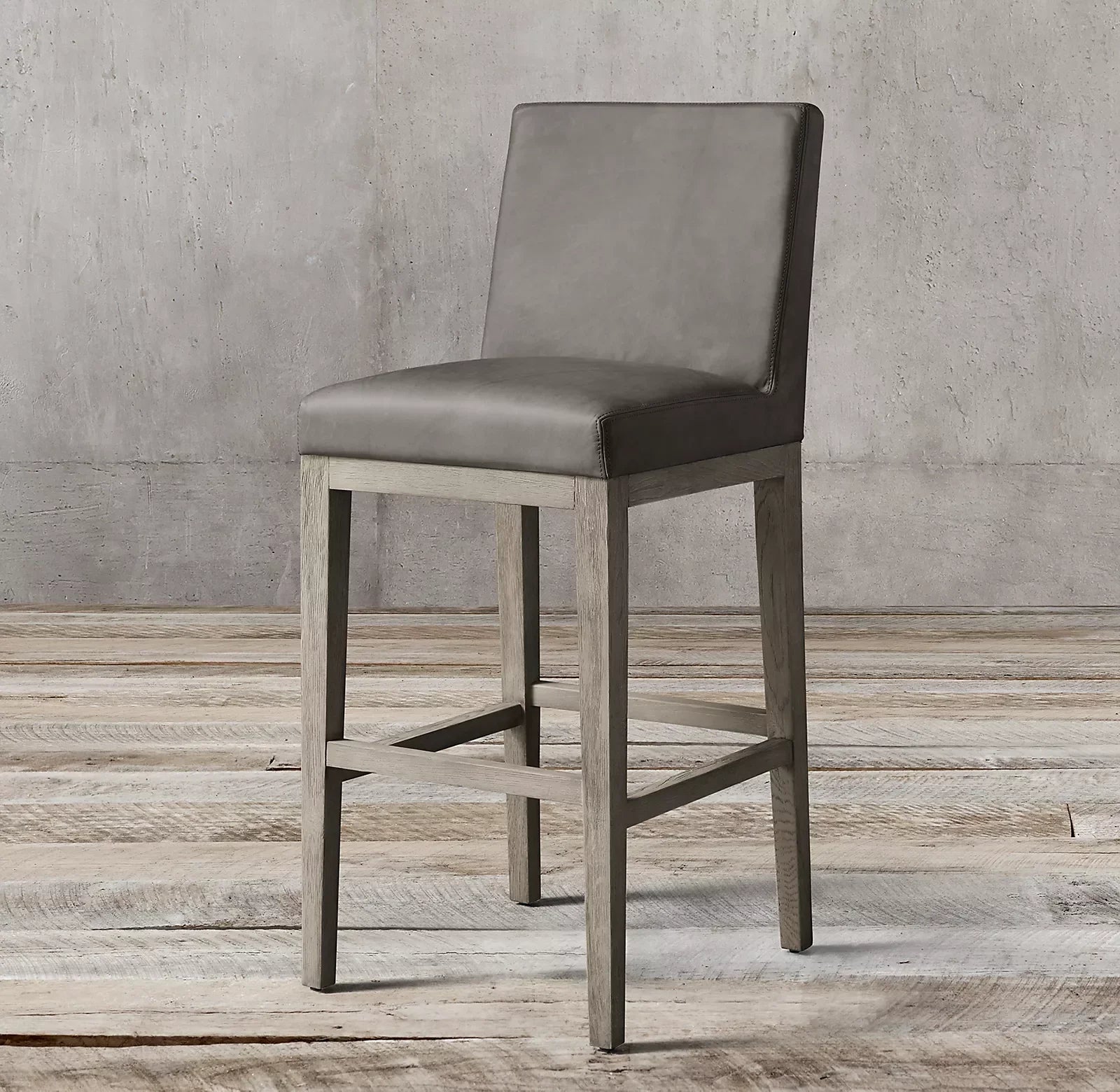 Morgan Bar & Counter Stool – Armless Mid-Century Grey Oak & Leather Statement Piece