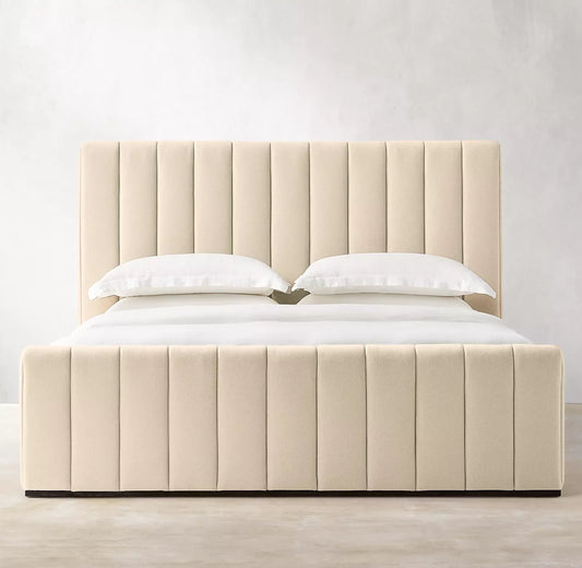Contemporary American Luxury Platform Bed – Channeled Panel Berkshire Leather Statement Piece