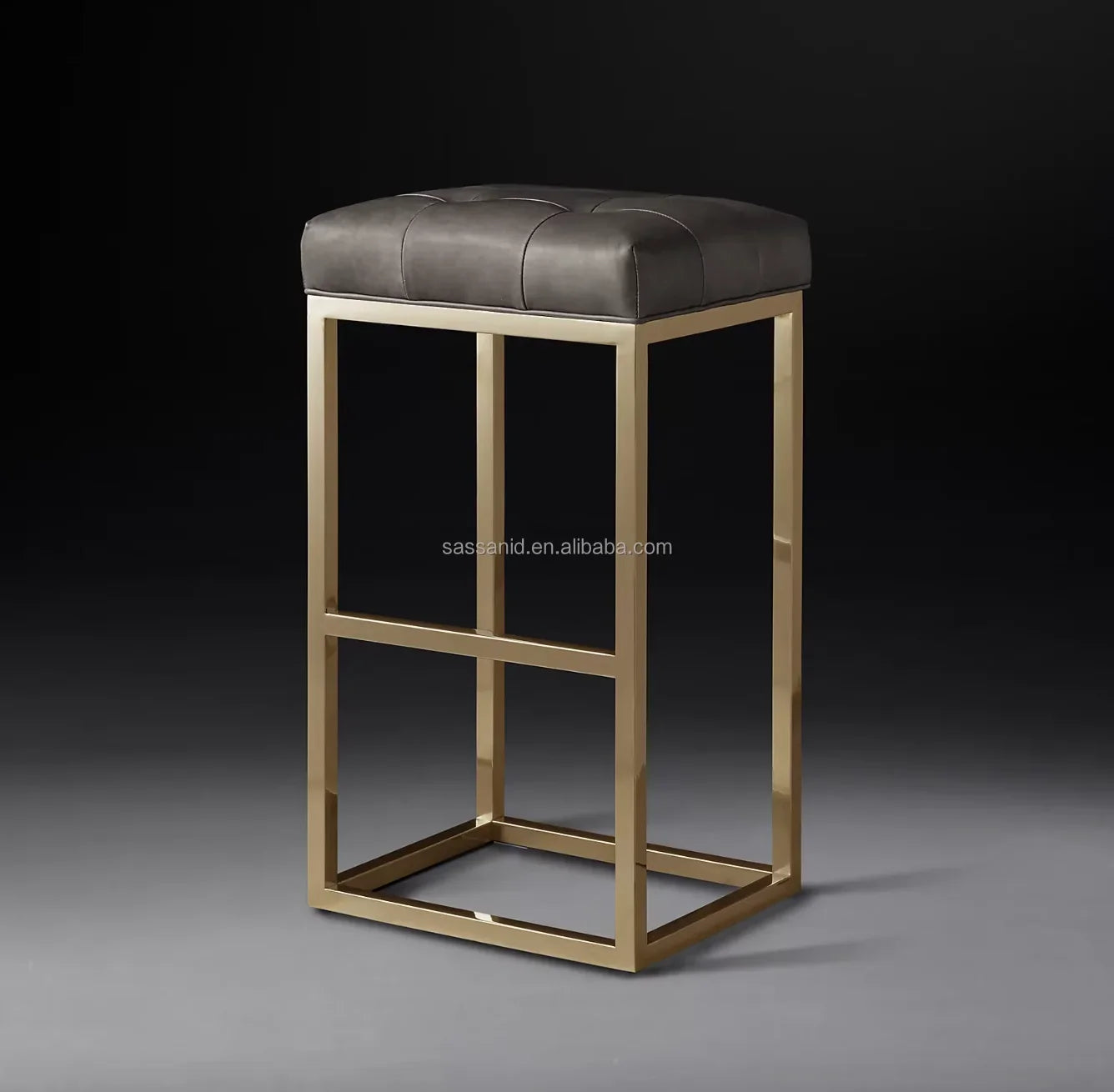 Reese Tufted Leather Bar Stool – Brass Frame Contemporary Designer Seating