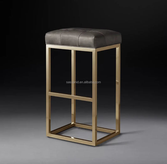 Reese Tufted Leather Bar Stool – Brass Frame Contemporary Designer Seating