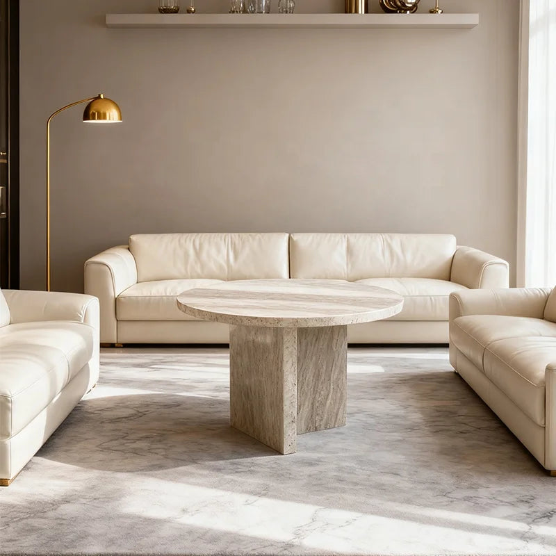 Luxury Round Natural Marble Coffee Table Modern Italian Style for Villa