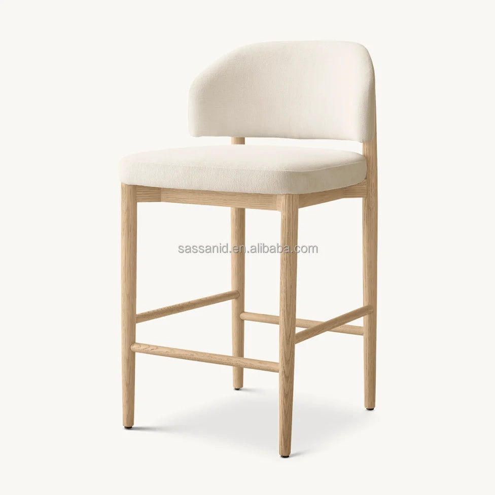 Bar & Counter Stool – Eva Upholstered Seat with Solid Wood Base – European Style