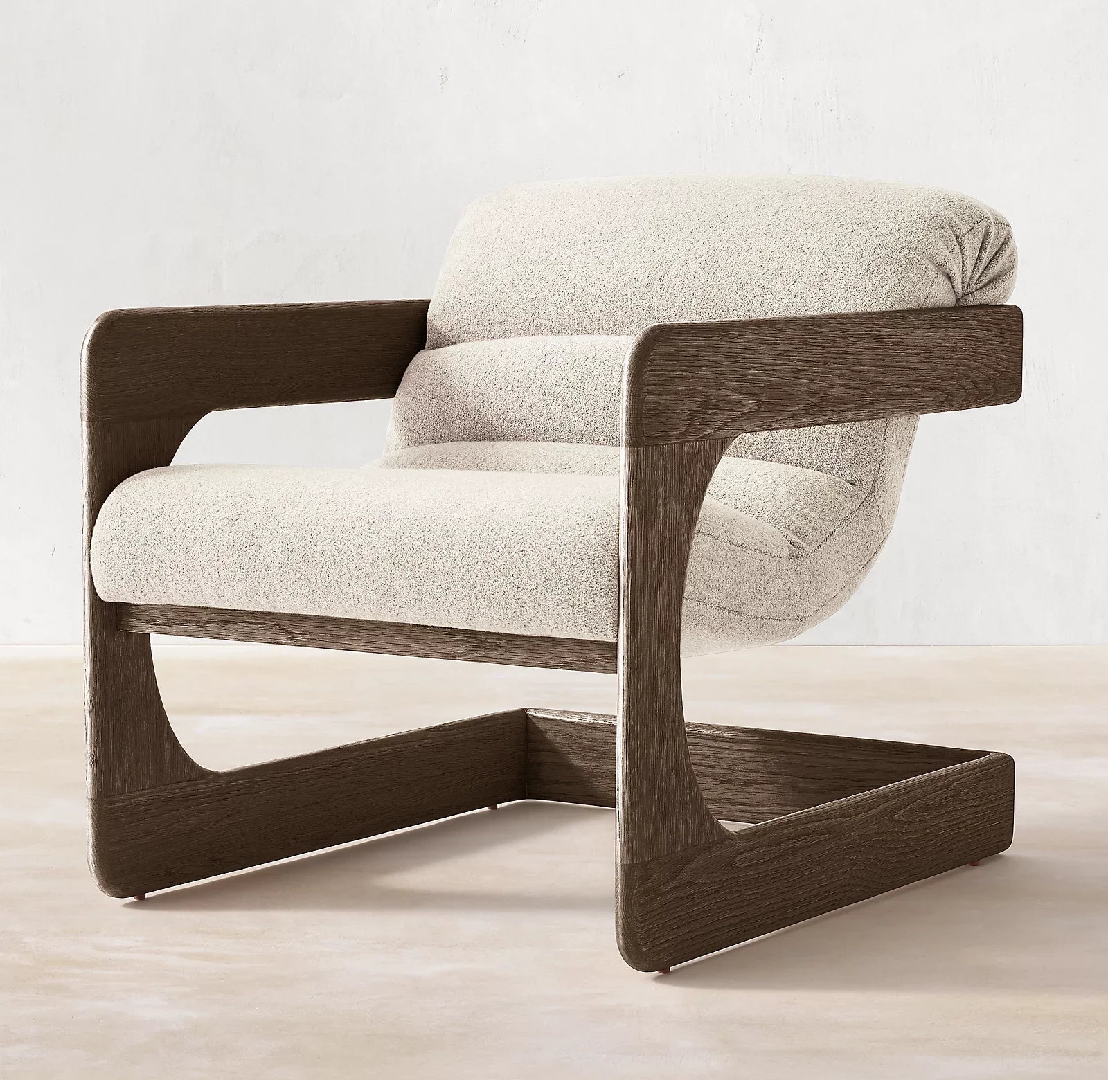 Axell Lounge Chair – Geometric Solid Oak and Boucle Mid-Century Statement Piece