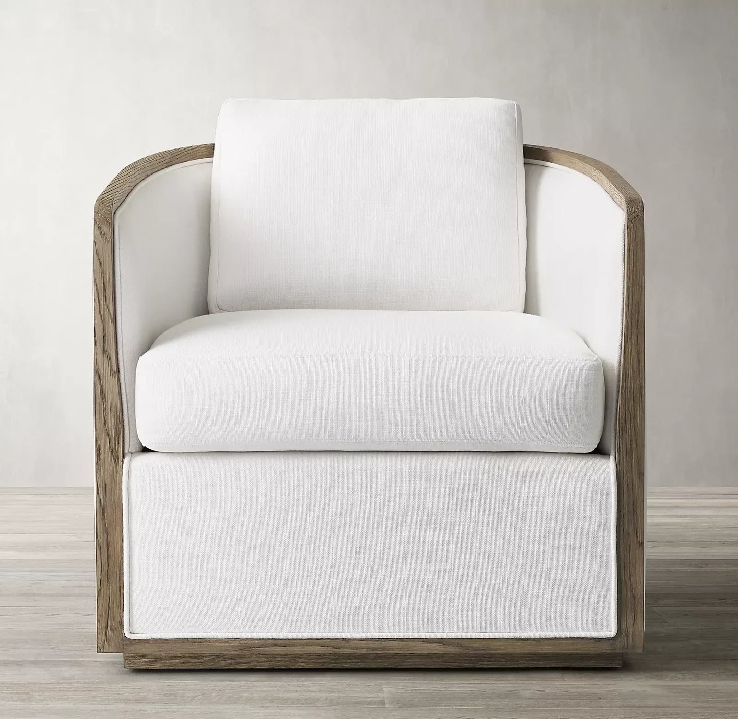 Minimalist Wingback Armchair – High Shelter Back with Track Arms – Upholstered Accent Chair – Modern American Style