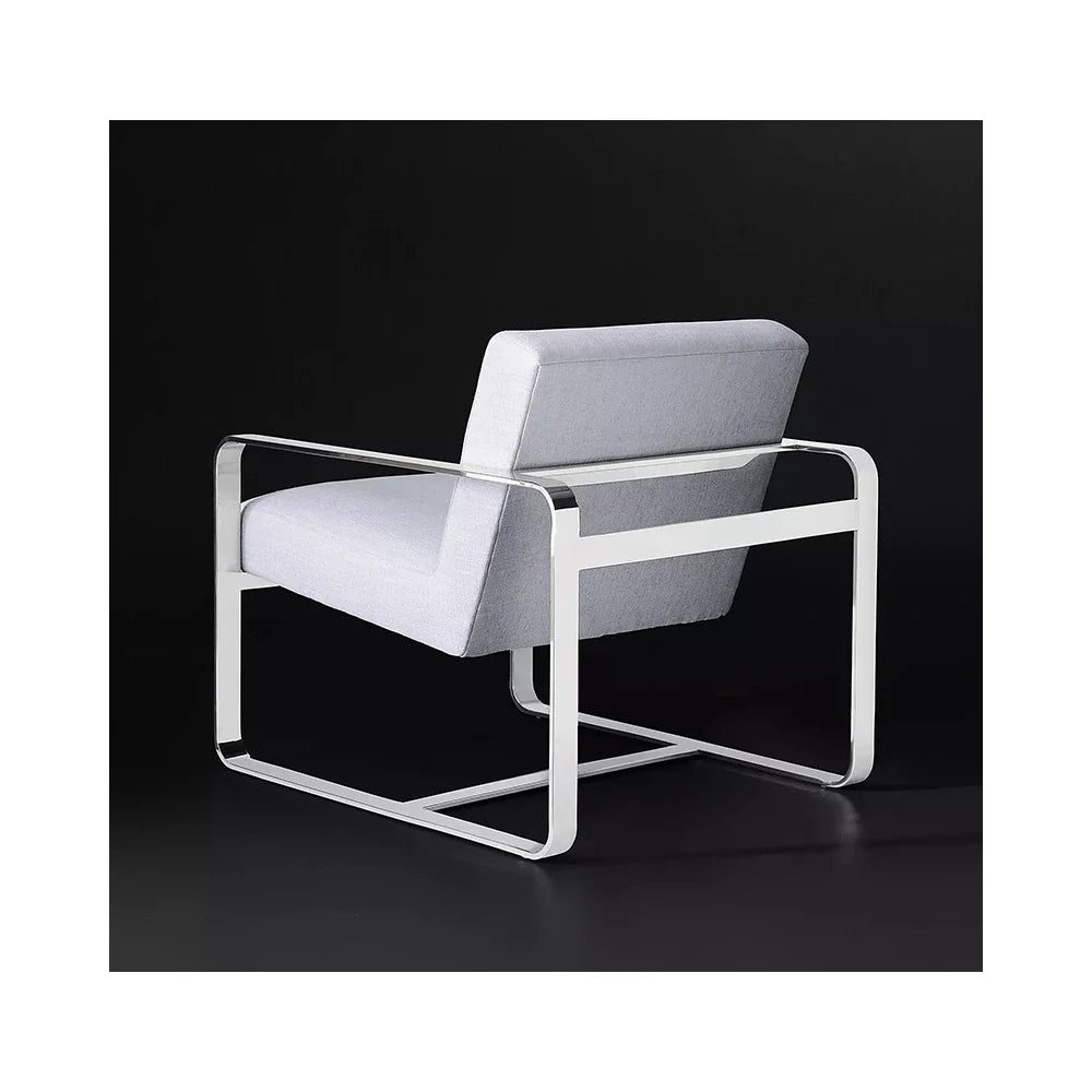 Modern Sofa Chair, Openwork Ribbon Frame – Polished Stainless Steel Statement Piece