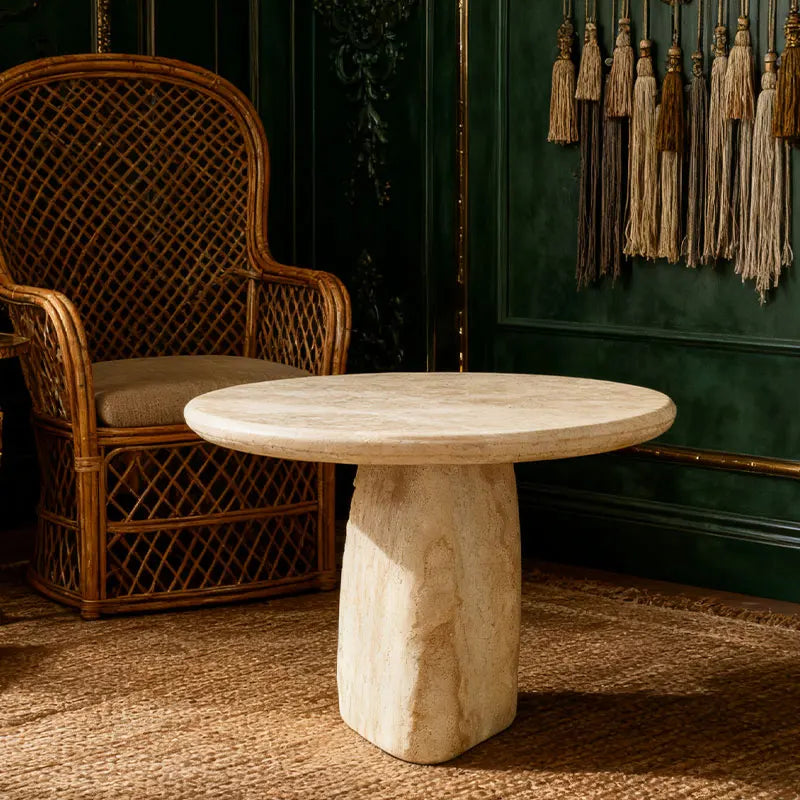 Modern Minimalist Travertine and Marble Coffee Table