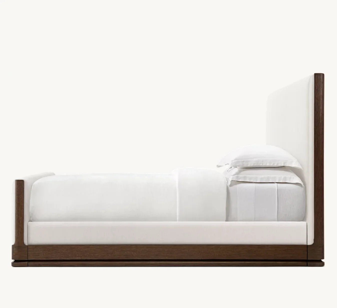 Upholstered Panel Bed – Sculptural Platform – Brushed Oak
