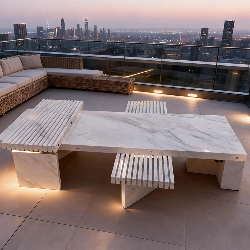 Luxury Grooved Natural Marble Coffee Table Modern Italian Style for Villa