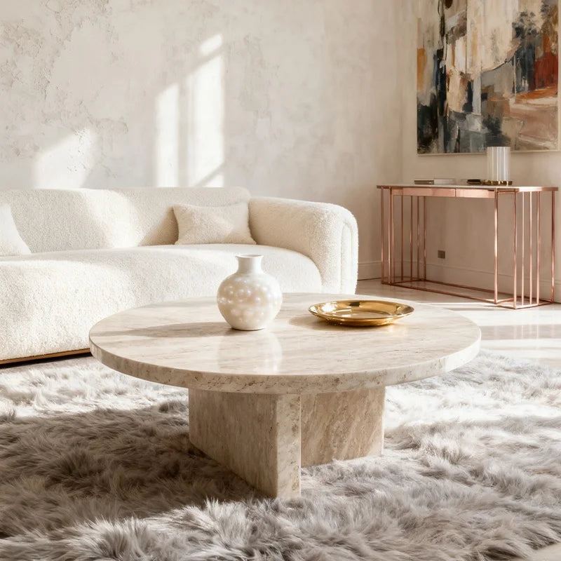 Luxury Round Natural Marble Coffee Table Modern Italian Style for Villa