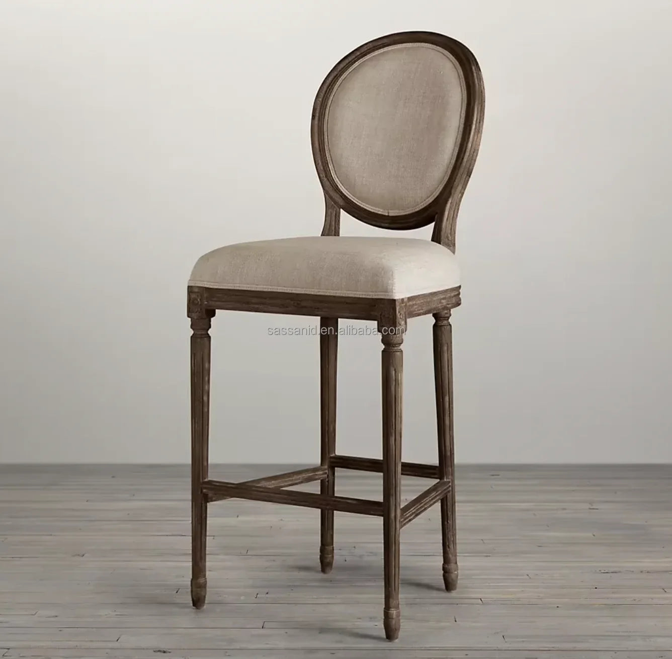 Midcentury Modern Bar Stool – Geometric Solid Oak Frame Designer Upholstered Seat