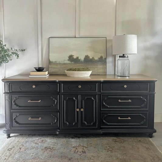French Vintage Sideboard 9-Drawer 79" – Solid Birch Wood Statement | 1