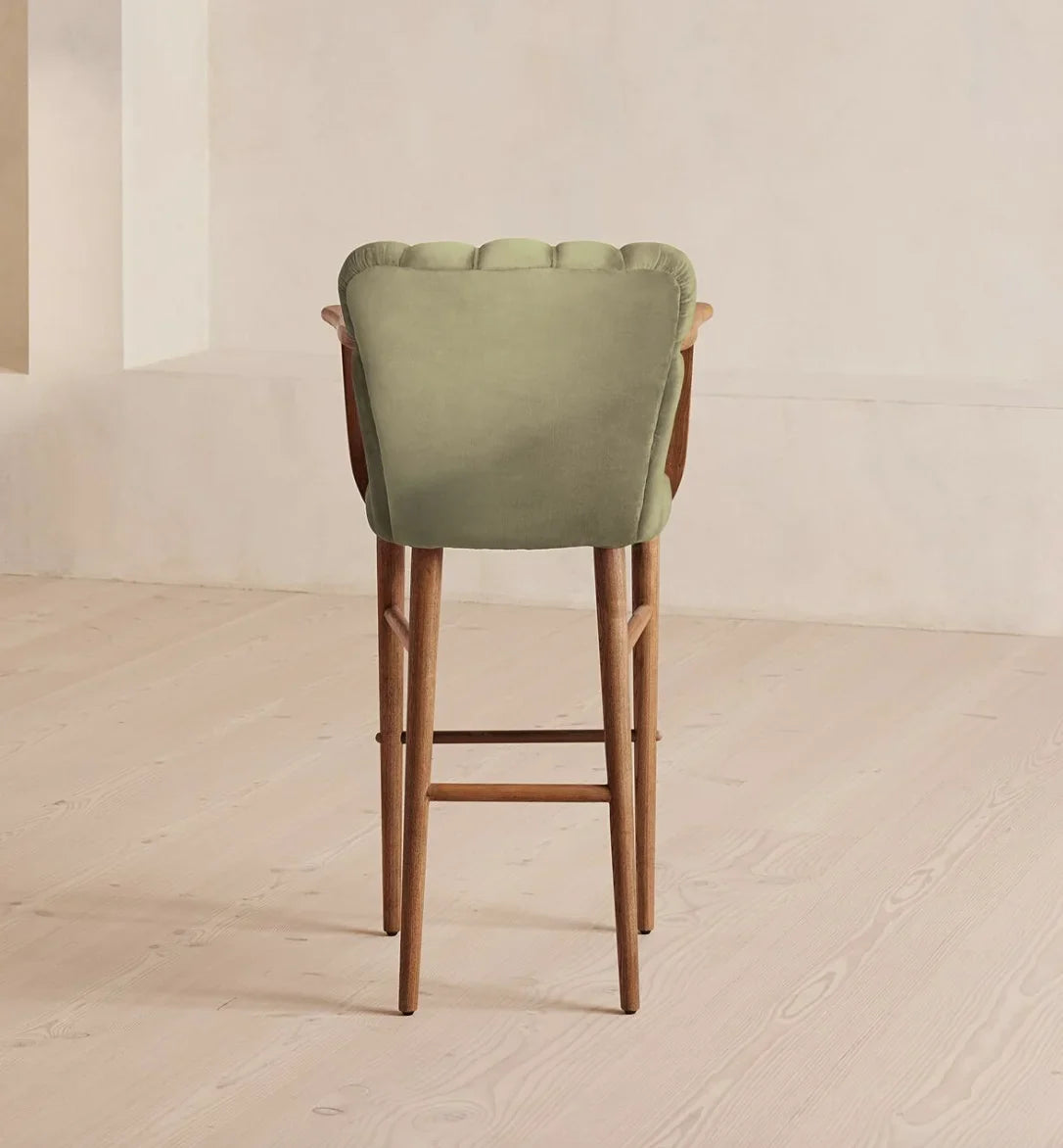 Vintage Glamour Barstool – Solid Oak Frame with Performance Fabric Statement Piece