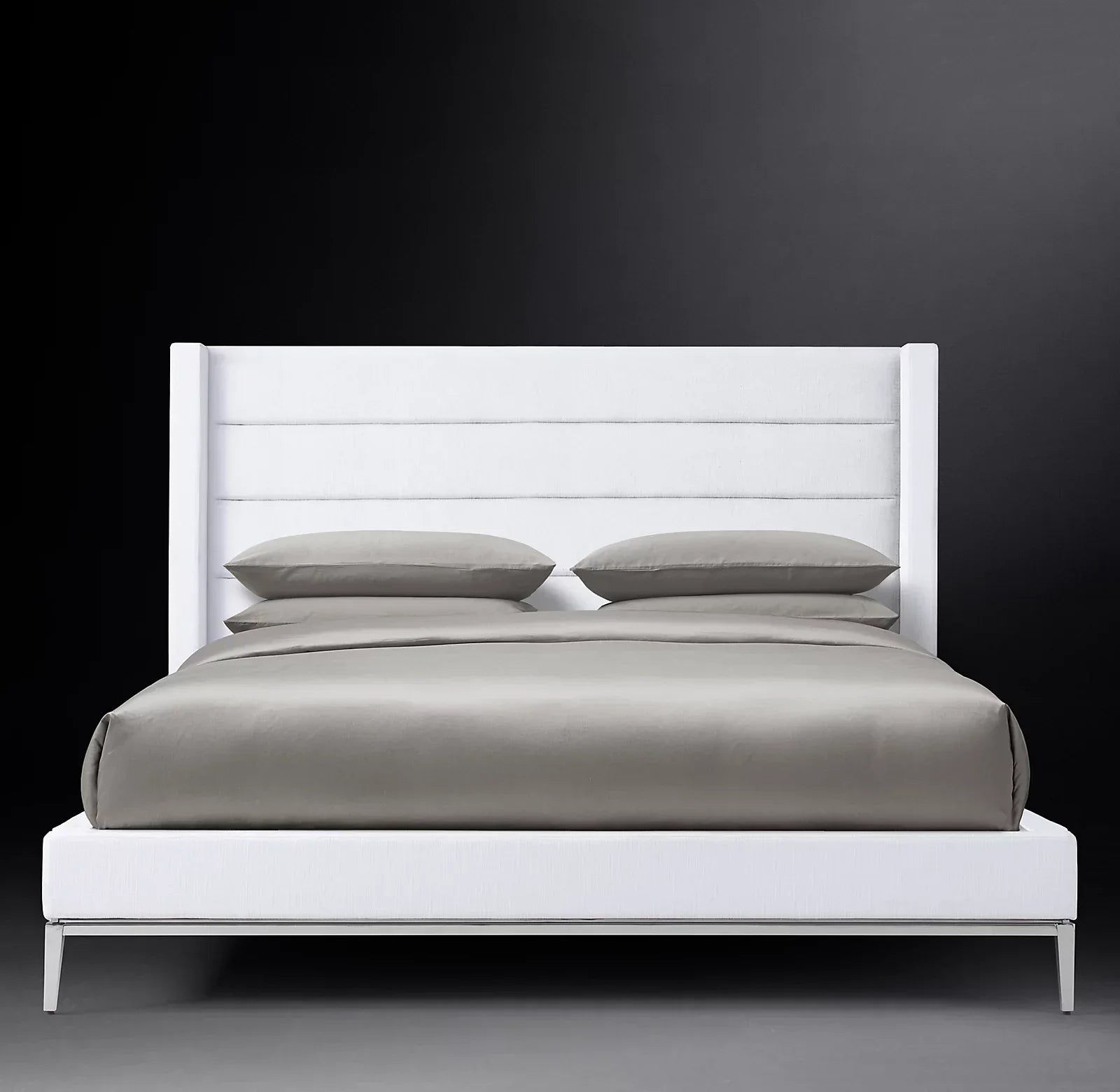 Italian Modernist Shelter Platform Bed – Tufted Fabric Upholstered Statement Piece