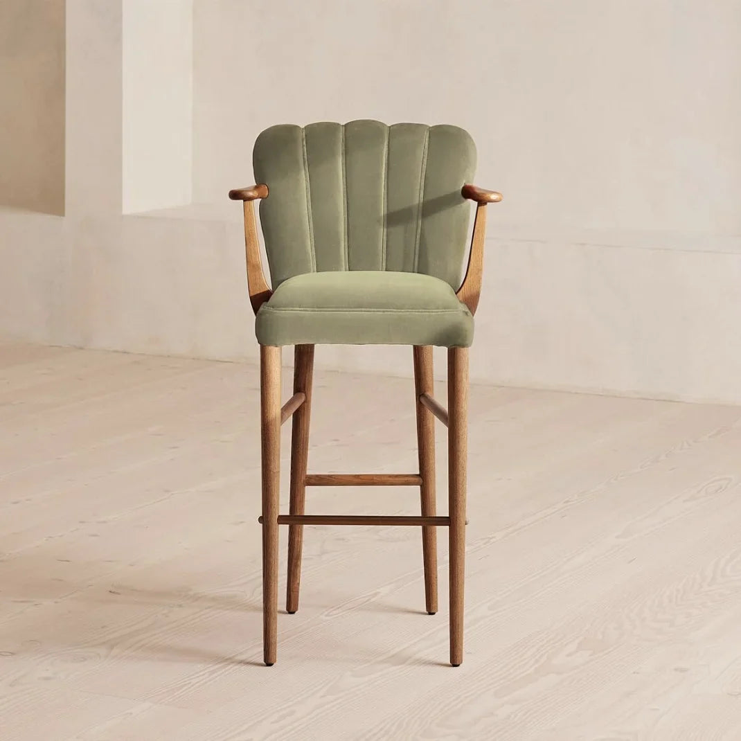Vintage Glamour Barstool – Solid Oak Frame with Performance Fabric Statement Piece