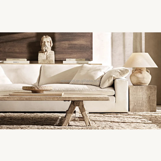 Reclaimed Elm Sawhorse Coffee Table – Sculptural Aged Oak Statement Piece