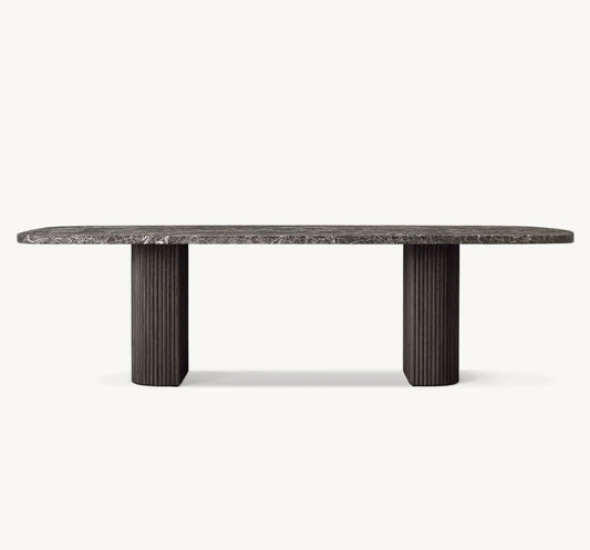 Italian Designer Dining Table – Contemporary Black Emperador Marble and Oak Statement Piece