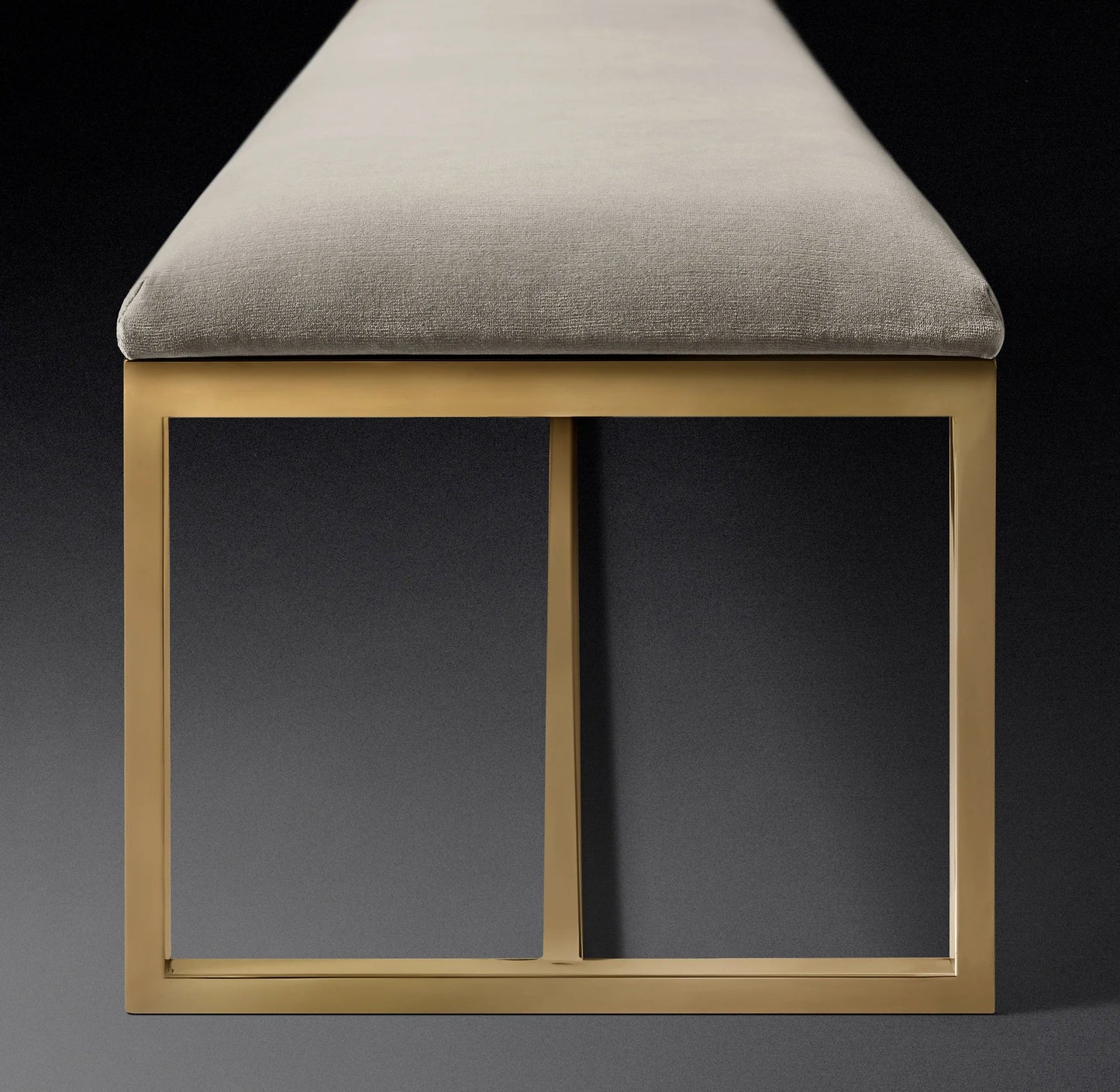 Velvet Rectangular Bench – Brushed Brass Metal Base Statement Piece