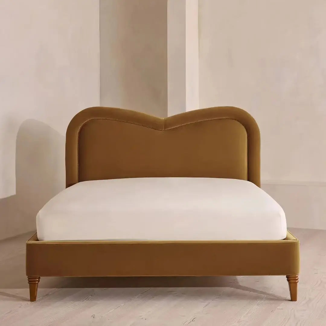 Upholstered Bed – Irregular Soft Package Headboard in Velvet – Mid-Century Style