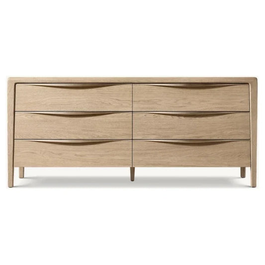 Solid Wood Dresser – 9-Drawer Storage – Birch and Stainless Steel Vintage