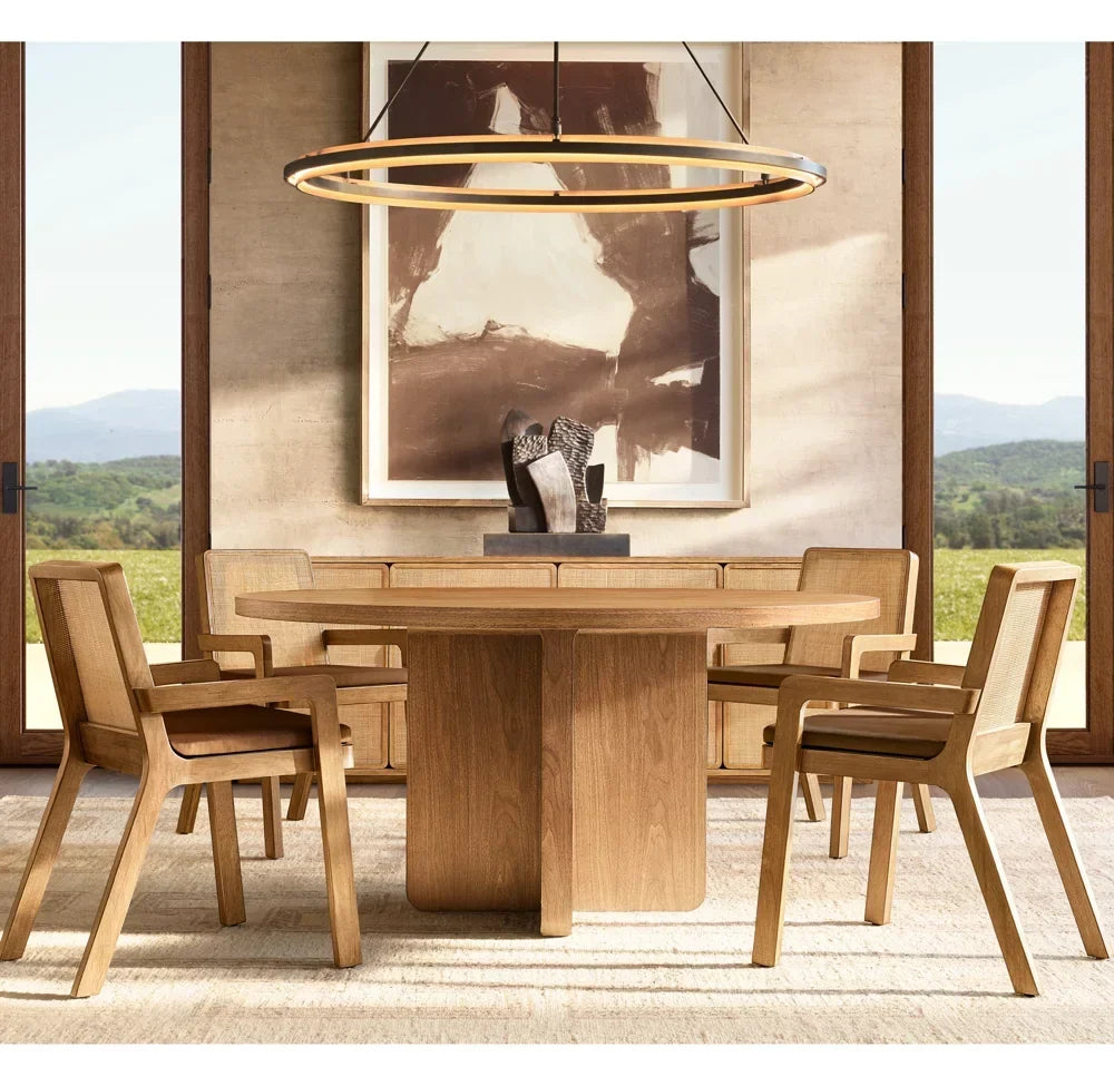 Round Dining Table Mid-Century European Design Walnut Santiago Statement Piece