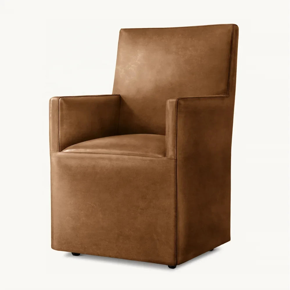 Ellison Dining Armchair – High-Back Leather Track Arm Statement Piece