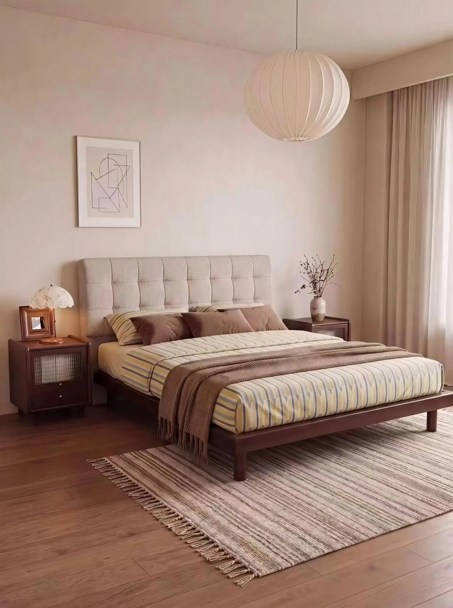 Luxury YZ-G435# Solid Walnut Wood Bed Frame Modern Italian Style for Villa