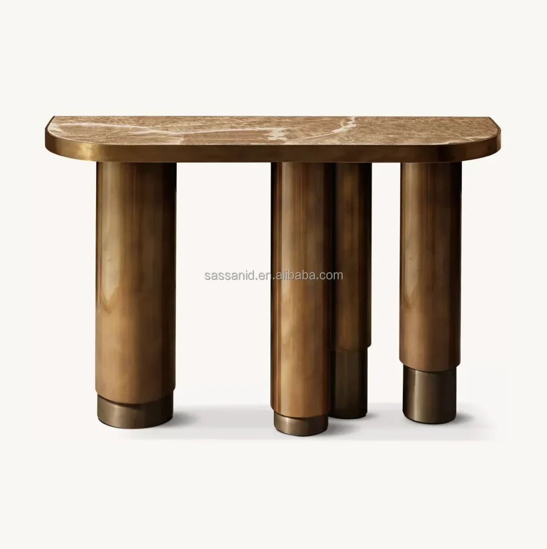 Demilune Console Table – Sassanid Pattern Onyx Vintage Statement Piece